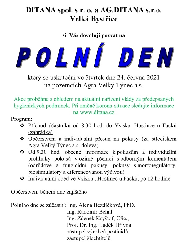 Poln&iacute; den Ditana, Velk&aacute; Bystřice, 2021