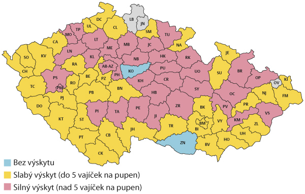 Mapka v&yacute;skytu vaj&iacute;ček m&scaron;ice makov&eacute;