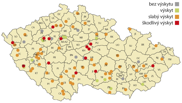 Mapa intenzity v&yacute;skytu zav&iacute;ječe kukuřičn&eacute;ho v&nbsp;roce 2017
