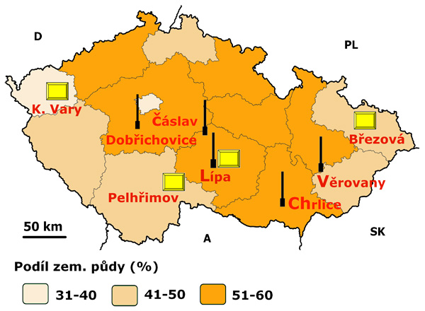 Obr. 2: Rozložen&iacute; sac&iacute;ch past&iacute; a&nbsp;Lambersov&yacute;ch misek