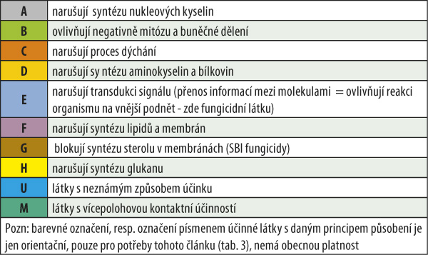 Tab. 2:  Princip působen&iacute; fungicidů na houby a&nbsp;houb&aacute;m podobn&eacute; organizmy
