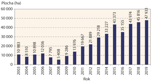 Graf 3: V&yacute;voj osevn&iacute;ch ploch s&oacute;ji v&nbsp;SR