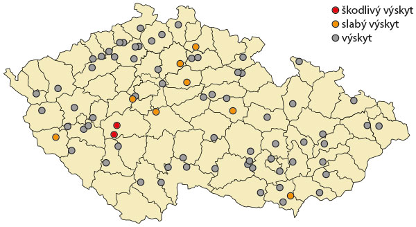 Mapa 1: Výskyt mšice zelné (Brevicoryne brassicae) v květnu 2020 Mapa 1: Výskyt mšice zelné (Brevicoryne brassicae) v květnu 2020