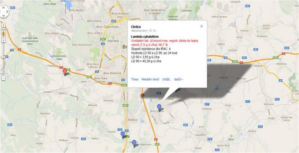 Obr. 4: Detailn&iacute; informace o&nbsp;v&yacute;sledc&iacute;ch testov&aacute;n&iacute; populace bl&yacute;sk&aacute;čka řepkov&eacute;ho v&nbsp;Chrlic&iacute;ch